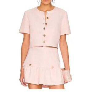 Amanda Uprichard Braswell Light‎ Pink Button Front Short Sleeve Blouse Top Sz S